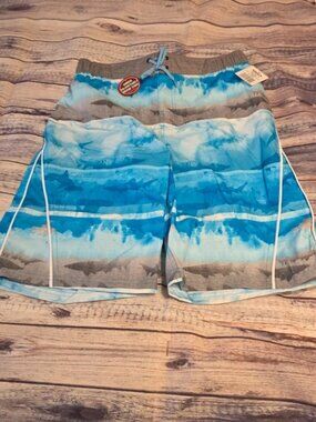 NWT ZeroXposur Boys XL (18/20) Swim Trunks - Cobalt Shark Print UPF 50+